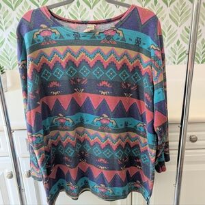 Basic Editions Women’s Vintage Aztec Southwestern Shirt/Thin Sweatshirt Plus 20